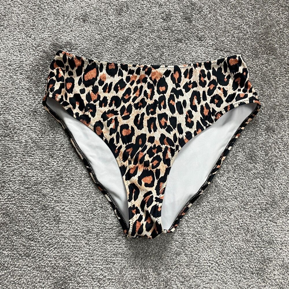 Unbranded Bikini Bottom Womens Small Large Brown Leopard Animal High Waist Beach